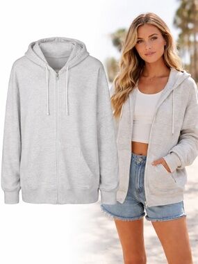 Hollister | Gray Zip Up Hoodie Fleece Lined Oversized | Unisex | Men’s Size L